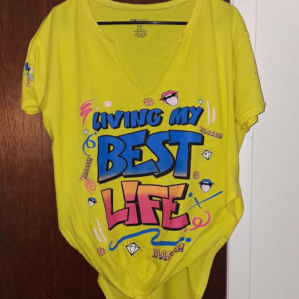 On Fire Yellow Graphic Tee - Living My Best Life - Picture 2 of 5